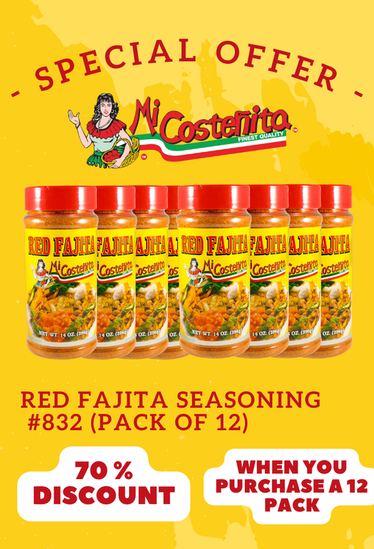 Mi Costeñita Red Fajita Seasoning, Item #832, pack of 12, 70% discount.