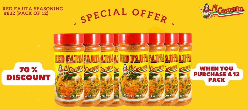 Mi Costeñita Red Fajita Seasoning, Item #832, pack of 12, 70% discount.